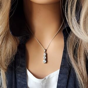 Past Present Future Topaz 3 Stone 925 Sterling Silver Pendant Fine Silver Chain